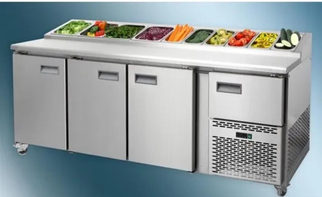 Salad bar with 3 doors worktop chillers with & without casters wheels