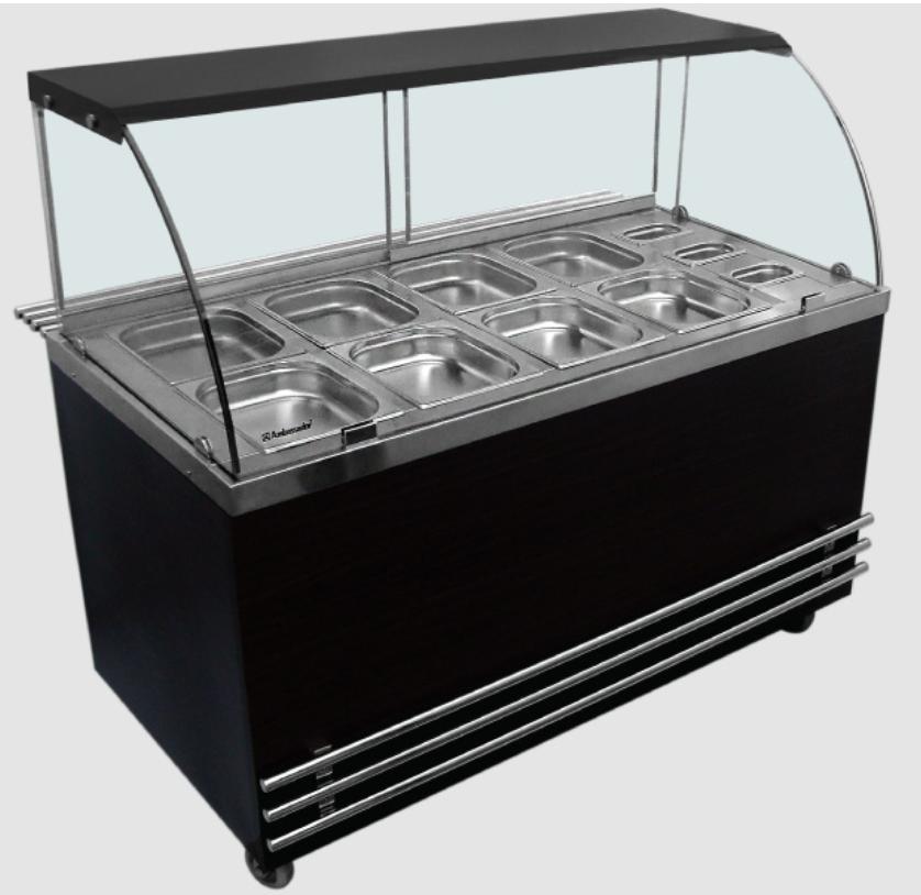 Salad bar or cold items bin marrie display with curve tempered glass with sliding glass doors with base 2 or 3 doors chiller with or without casters wheels