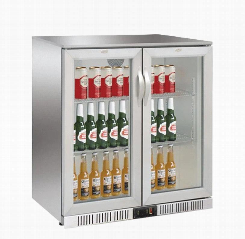 2 glass doors bottle or soft drinks chiller under counter sliding or hinged door