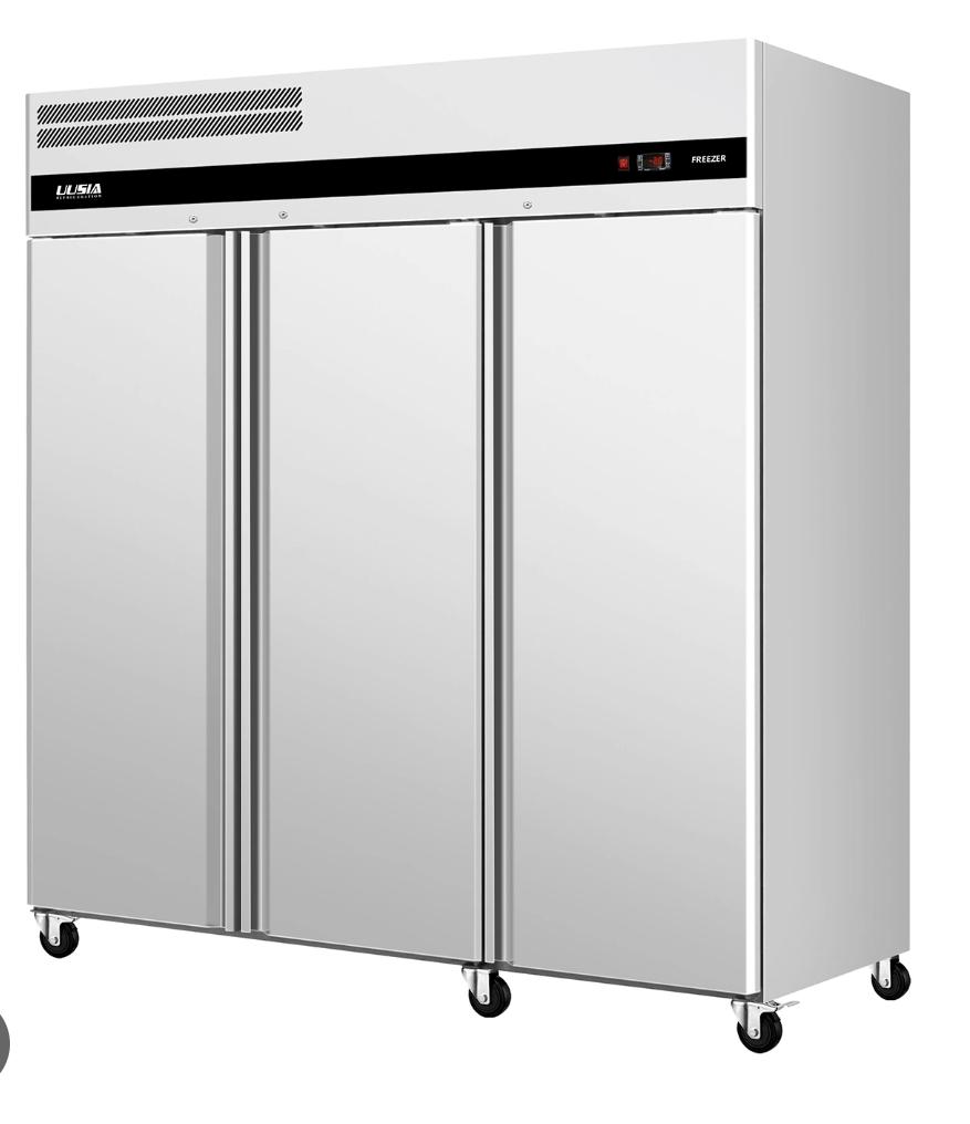 Stainless steel 3 doors upright standing chillers & freezers with or without wheels high quality